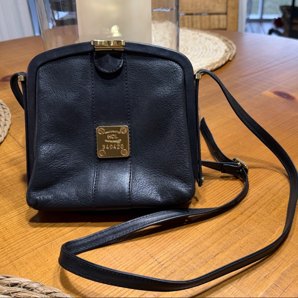 Handcrafted HCL Germany leather goods black  Crossbody Bag with Gold Plate